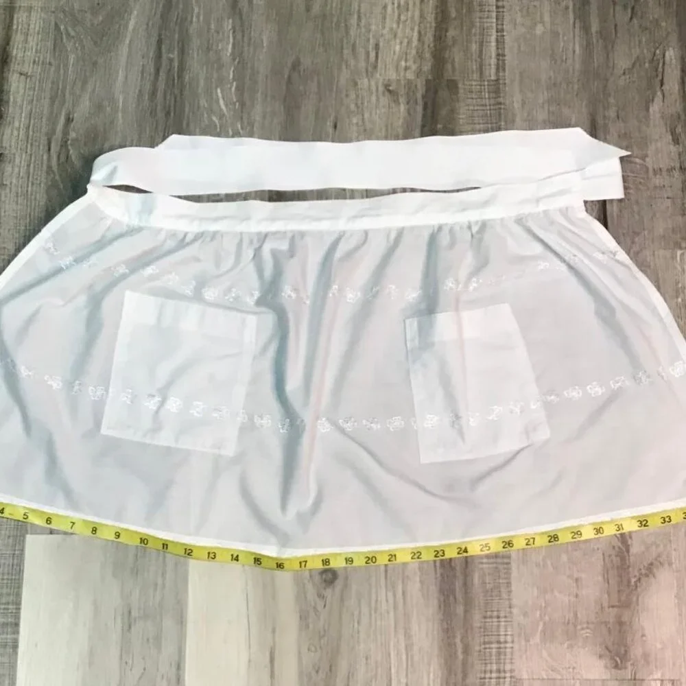 Vintage Paper White Linen Handmade Shamrock Embroidered Waist Hostess Aprons - 2